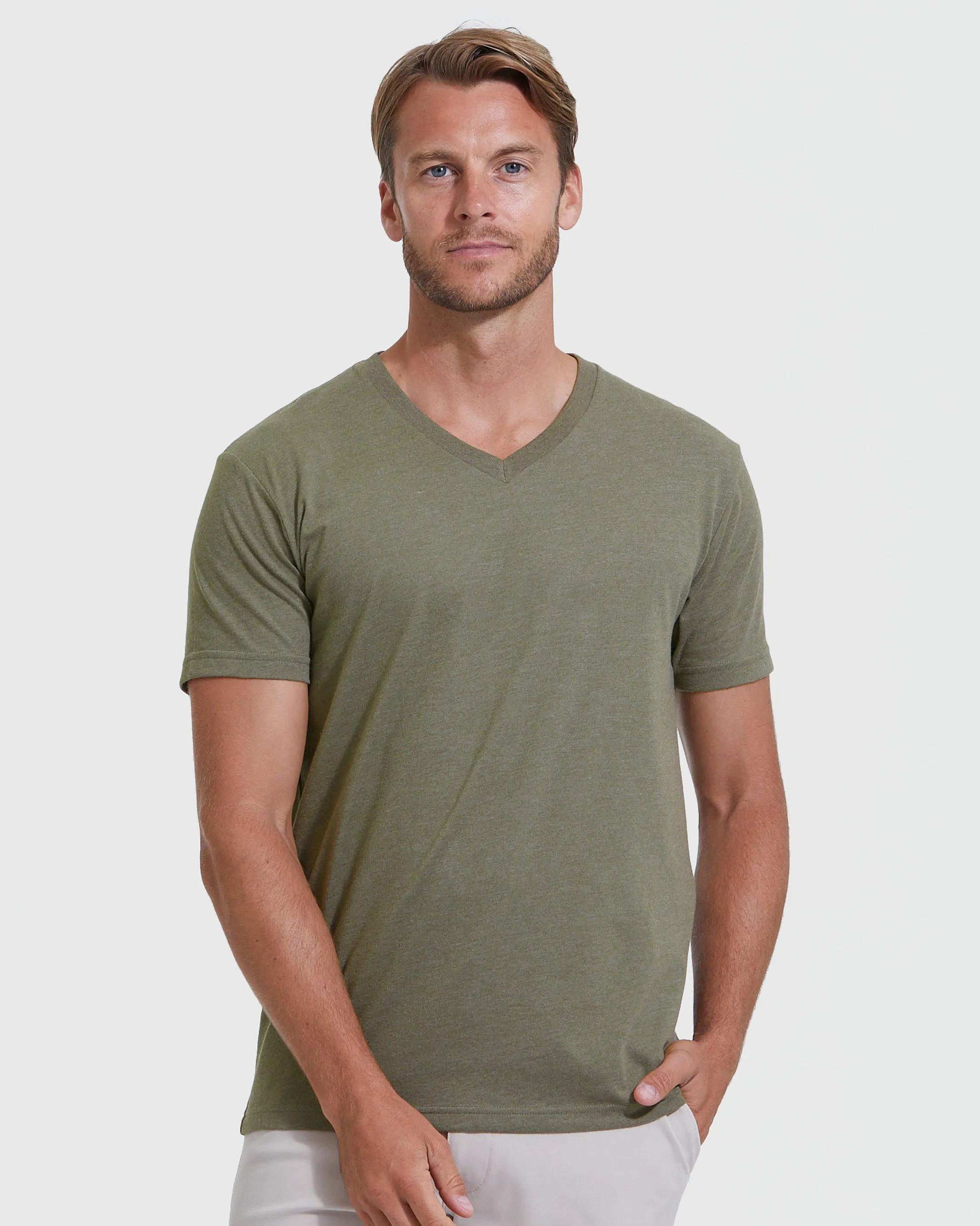 Heather Military Green Classic V-Neck sold by True Classic