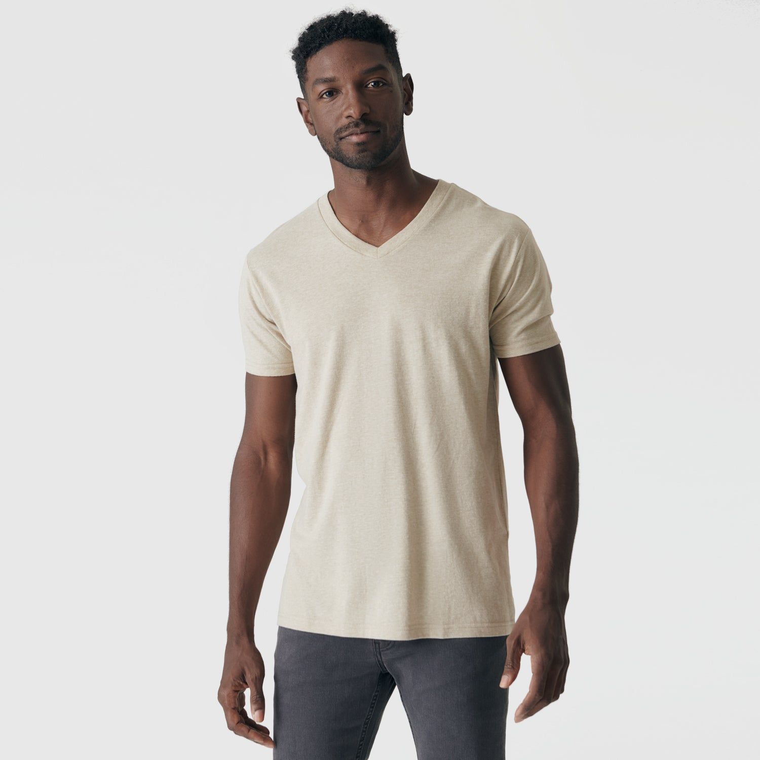 Heather Light Khaki V-Neck Tee sold by True Classic