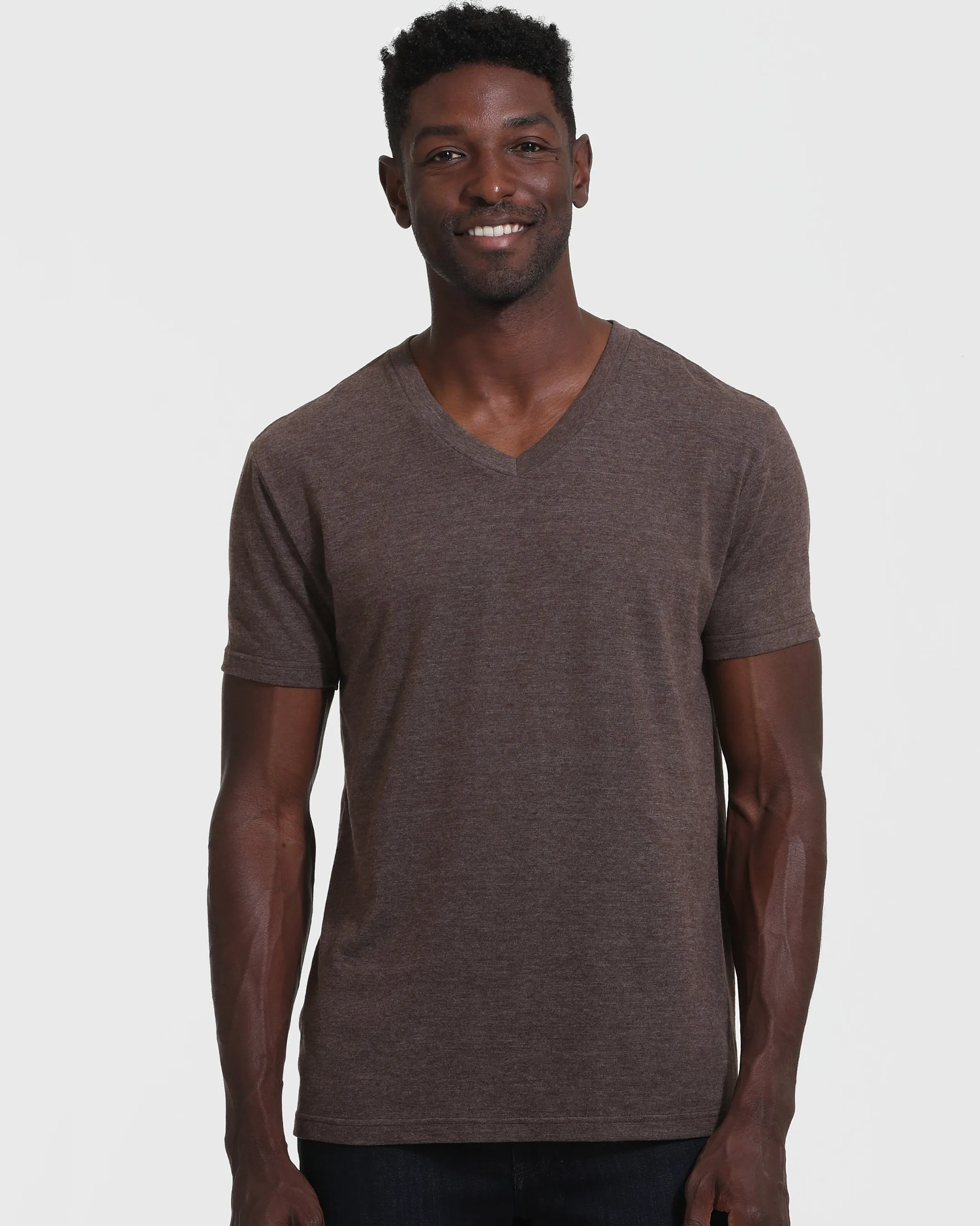 Heather Dark Oak V-Neck Tee sold by True Classic