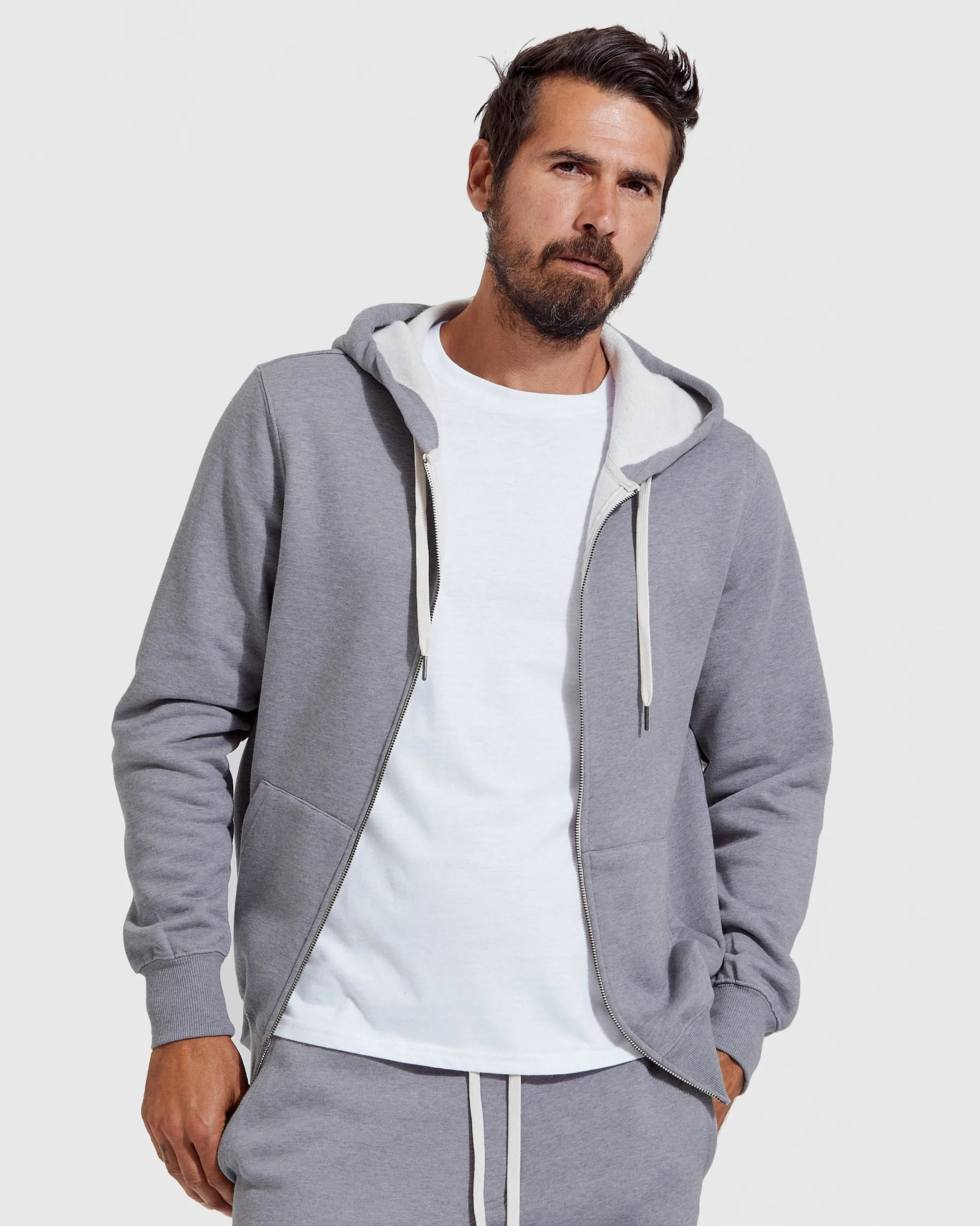Heather Gray Fleece French Terry Zip Hoodie sold by True Classic