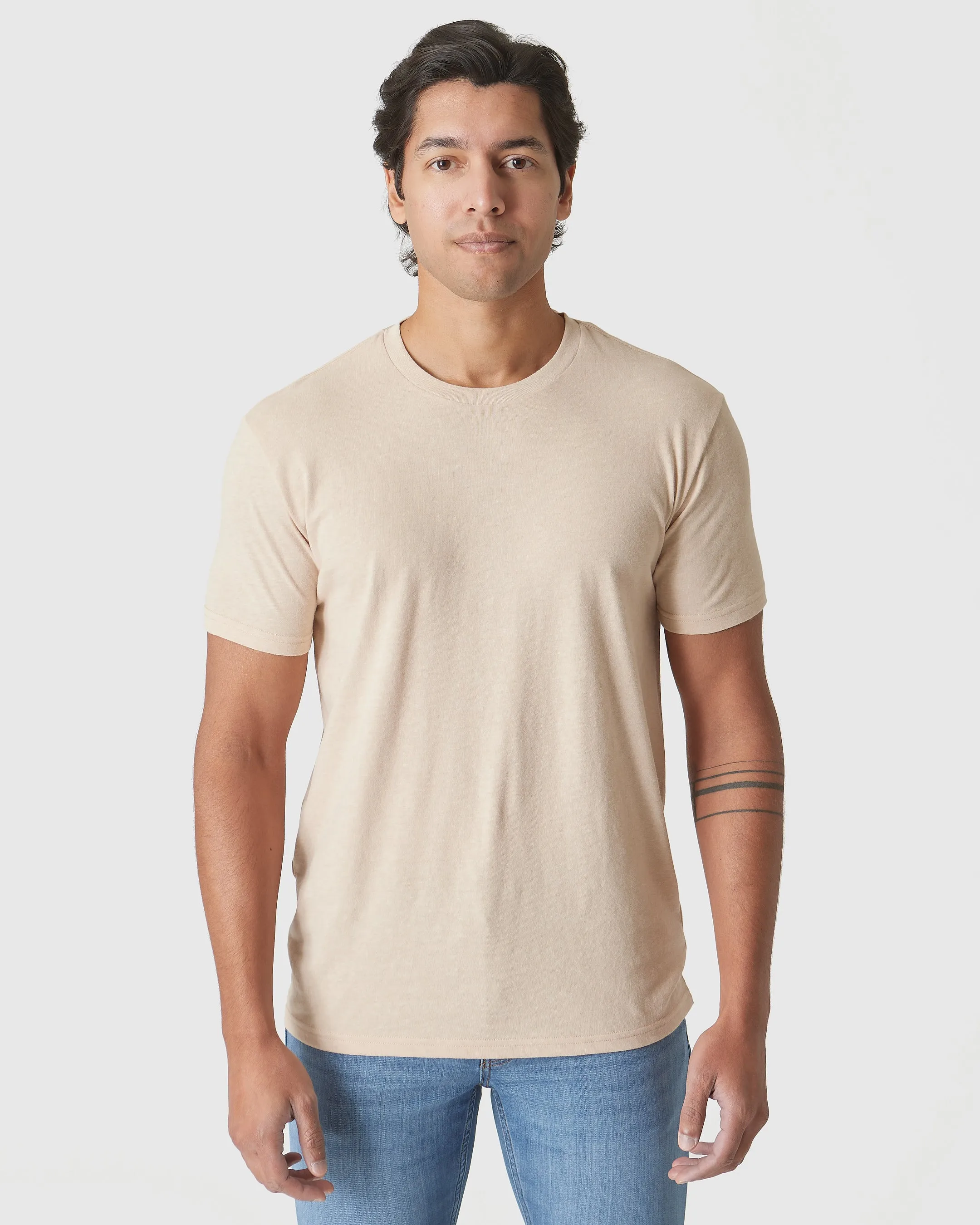 Light Camel Cream Heather Classic Crew sold by True Classic