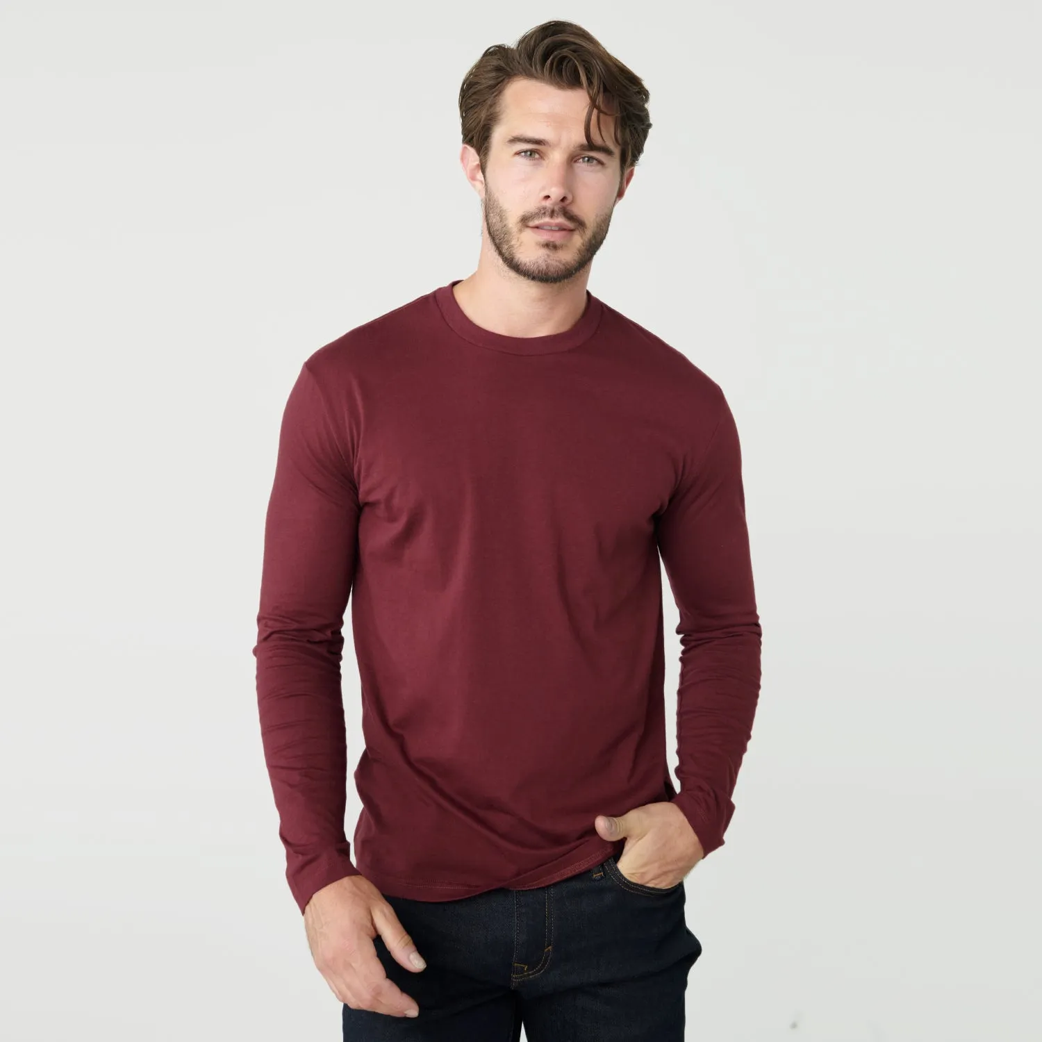Burgundy Classic Long Sleeve Crew Neck sold by True Classic