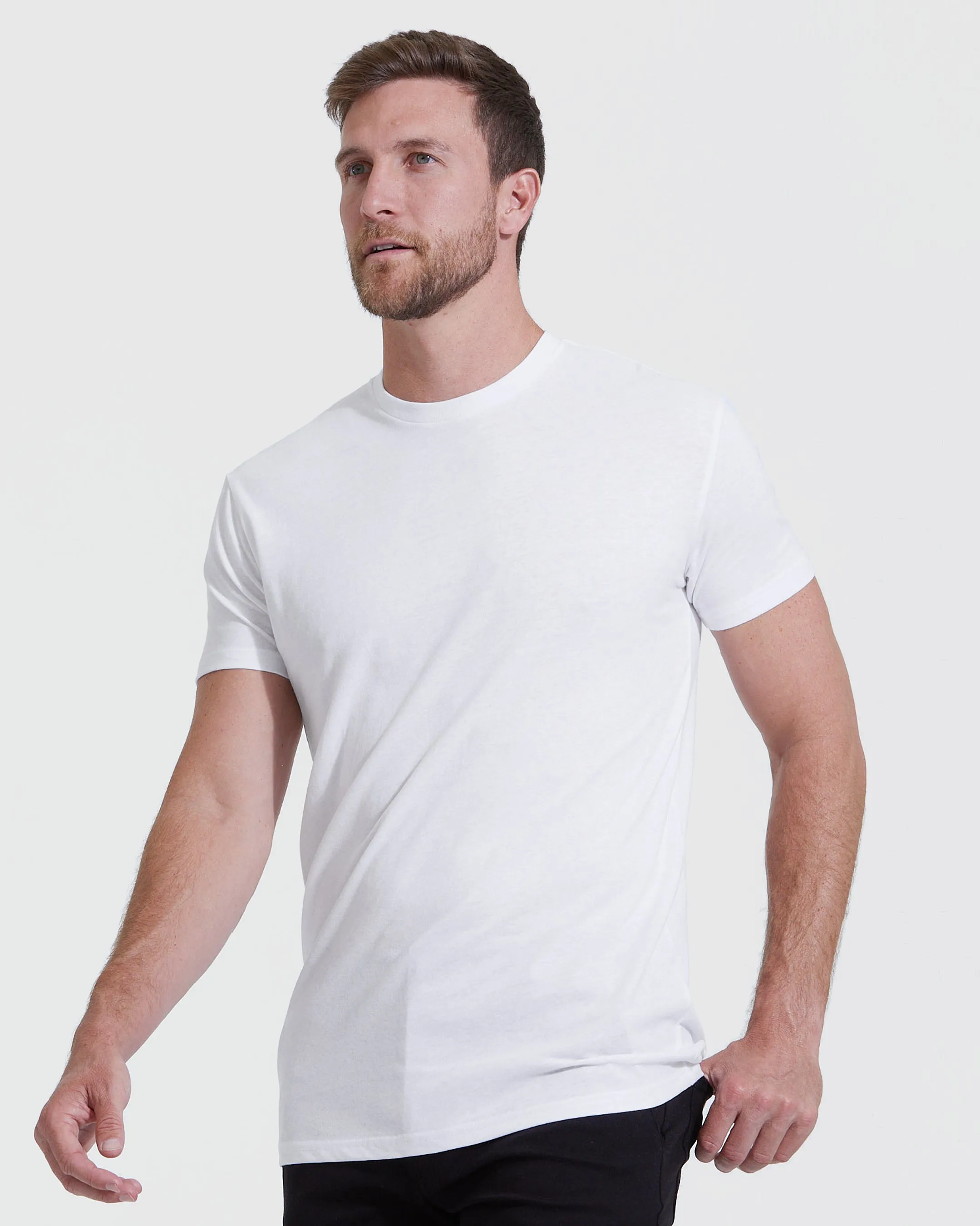 White Tall Round Hem Crew Neck T-Shirt sold by True Classic product image thumbnail 3
