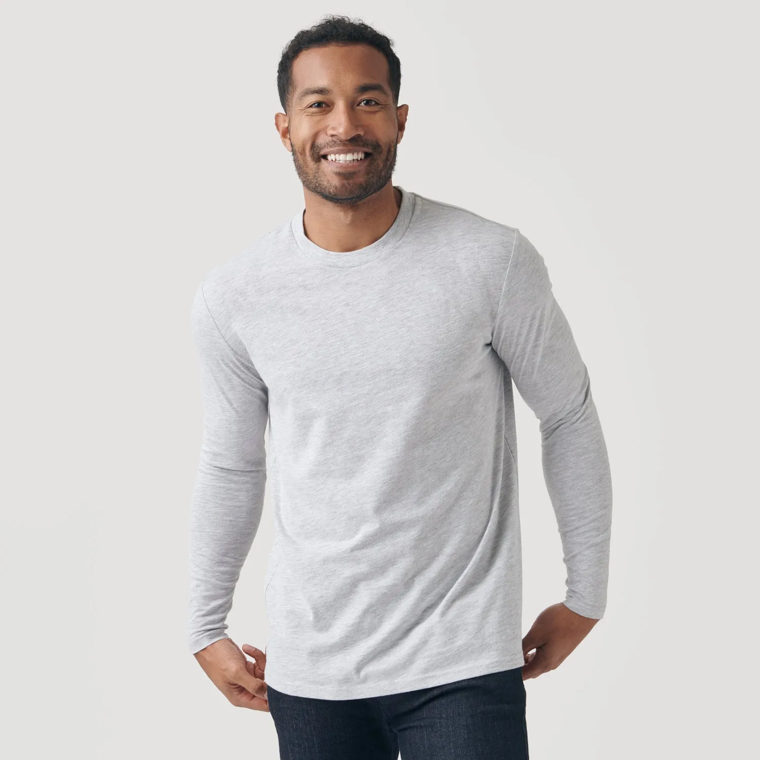 Light Heather Gray Classic Long Sleeve Crew Neck sold by True Classic