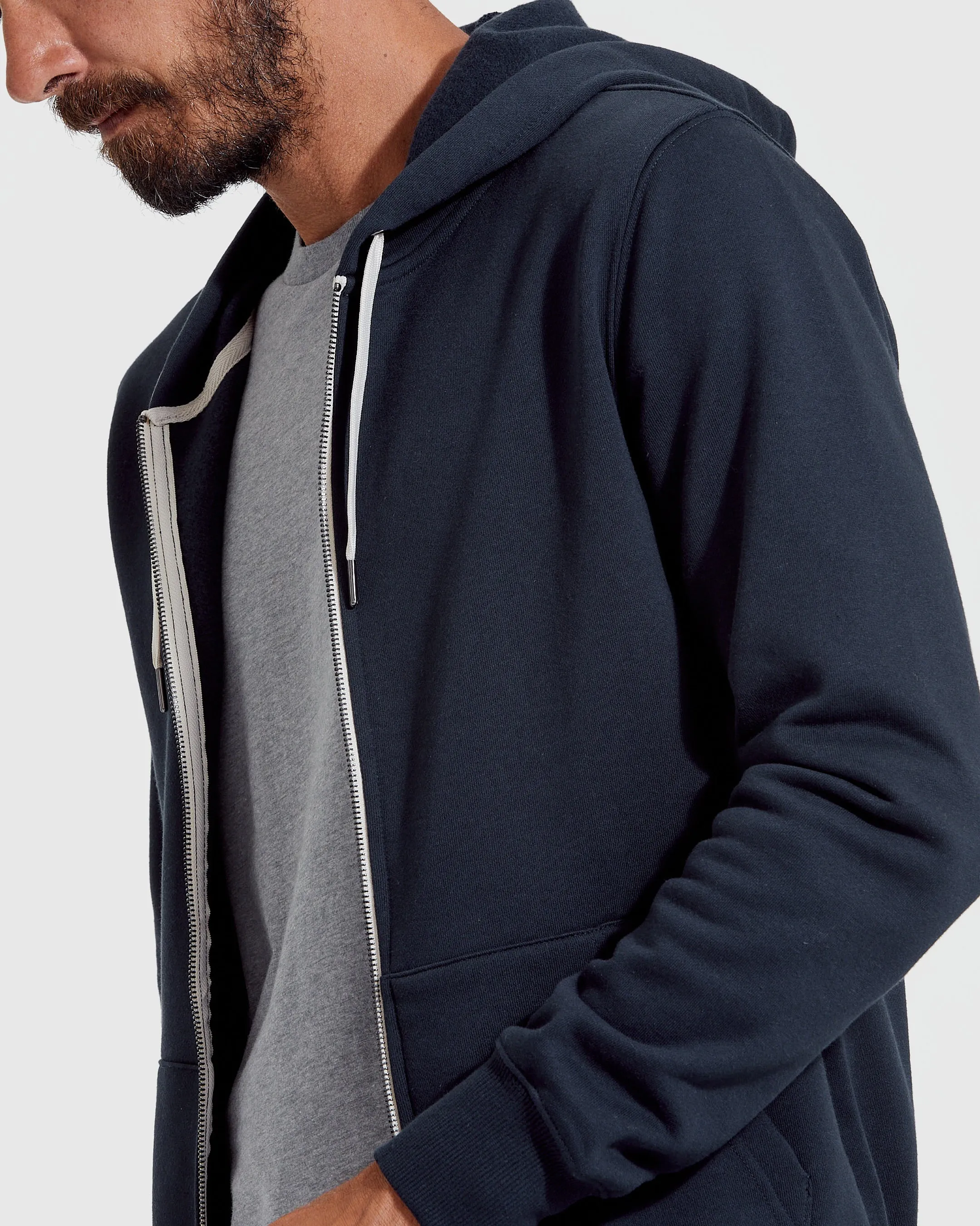 Navy Fleece French Terry Zip Hoodie sold by True Classic product image thumbnail 4