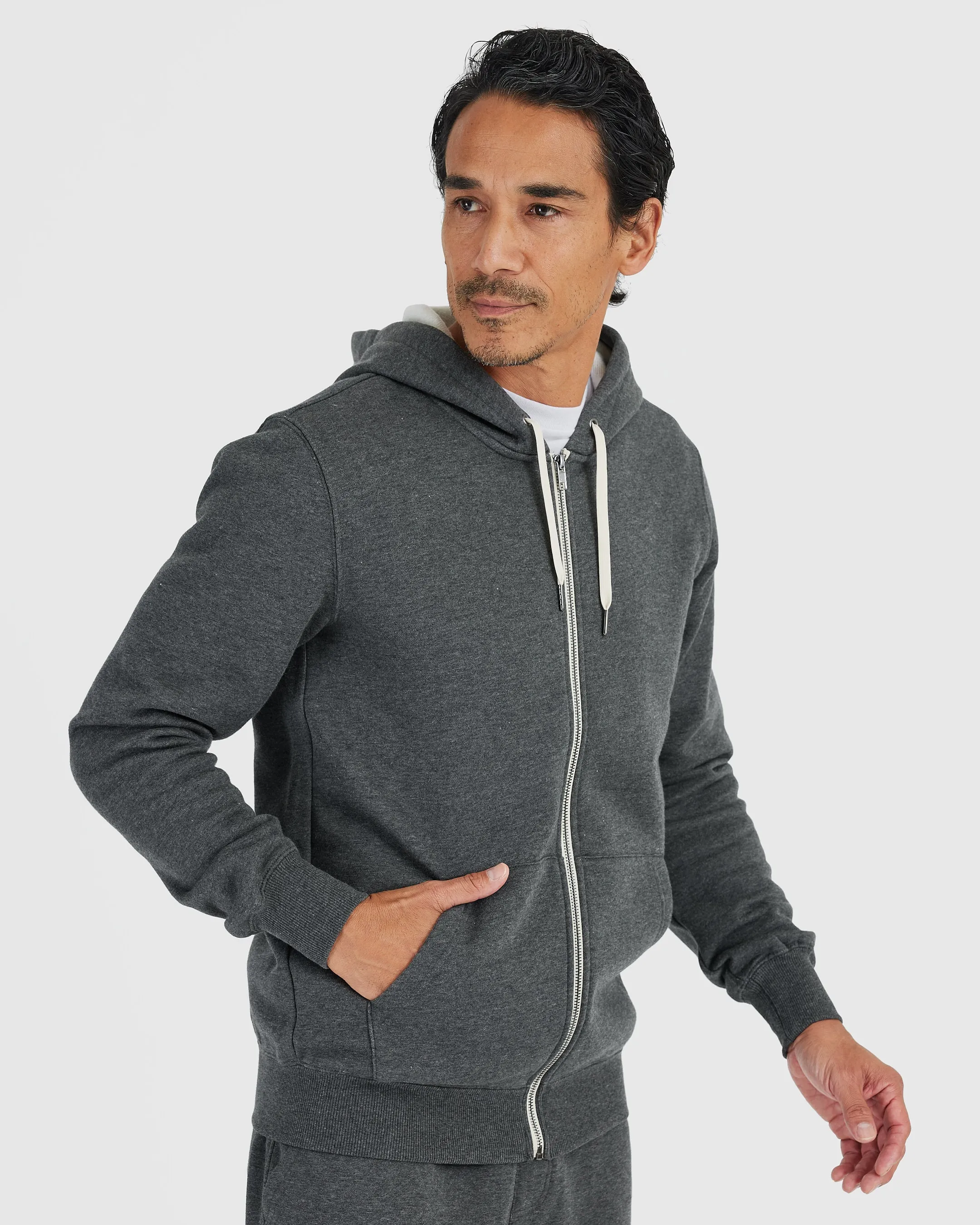 Charcoal Heather Gray Fleece French Terry Zip Hoodie sold by True Classic product image thumbnail 3