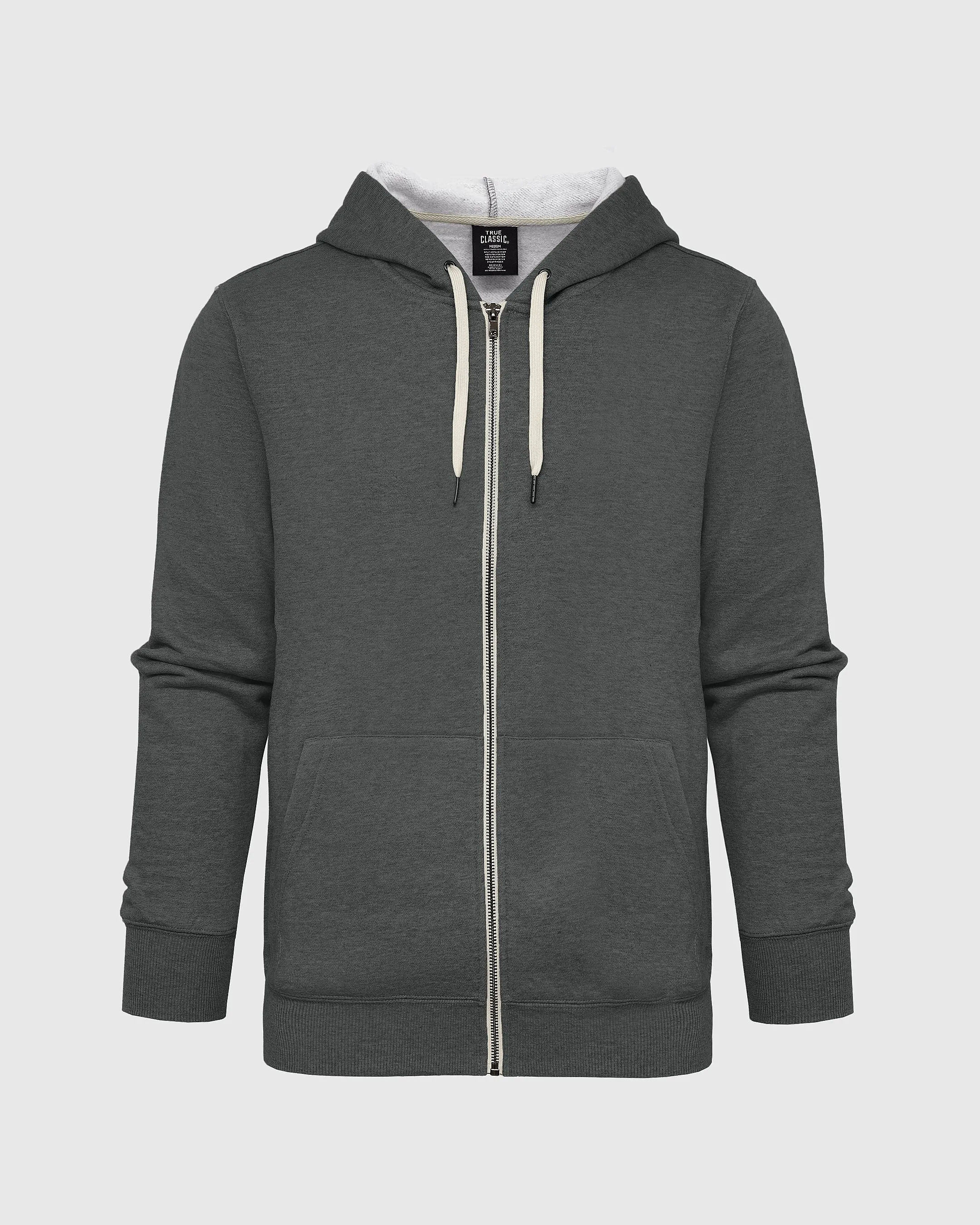 Charcoal Heather Gray Fleece French Terry Zip Hoodie sold by True Classic product image thumbnail 2