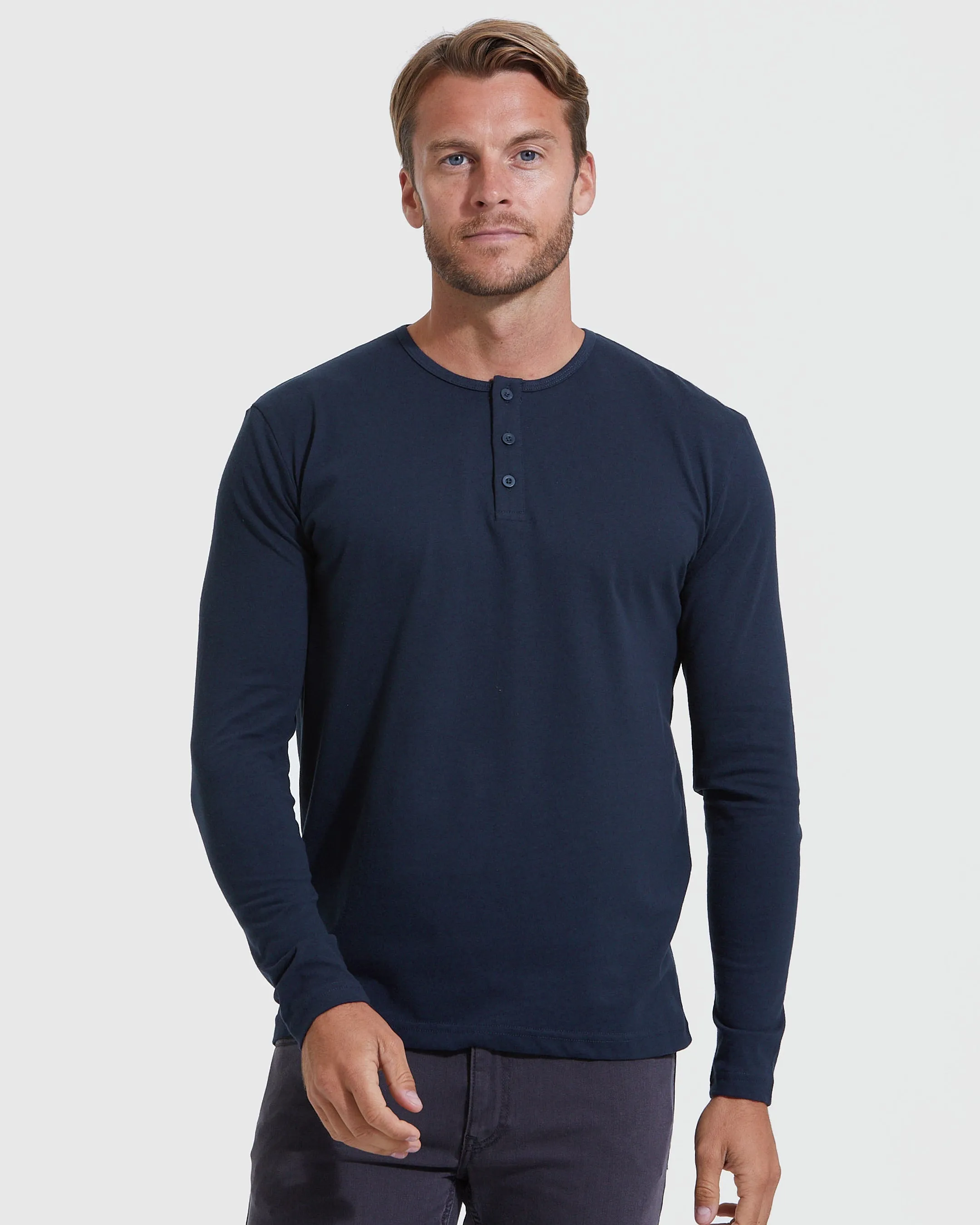 Navy Classic Long Sleeve Henley sold by True Classic
