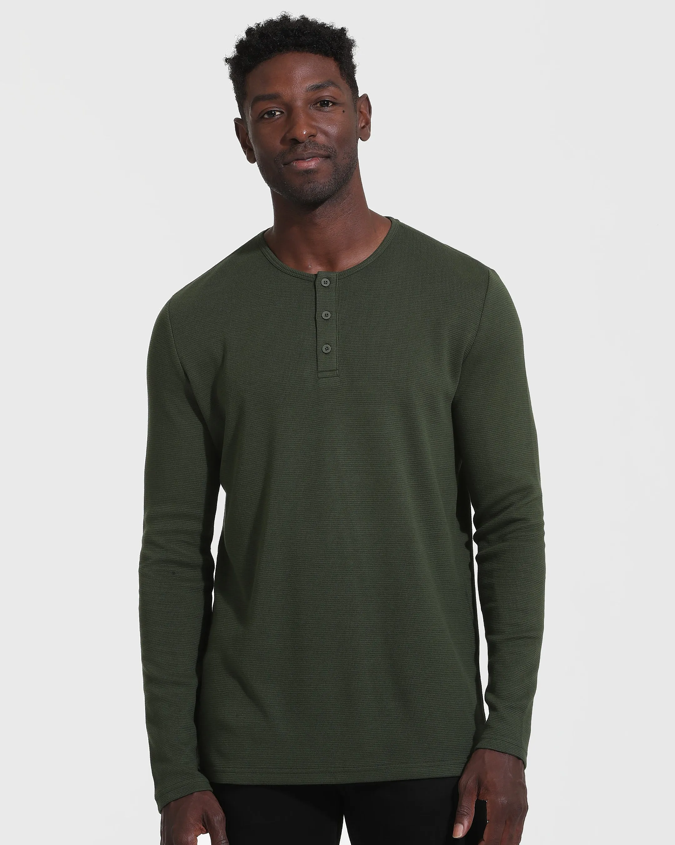 Dark Olive Waffle Long Sleeve Henley sold by True Classic