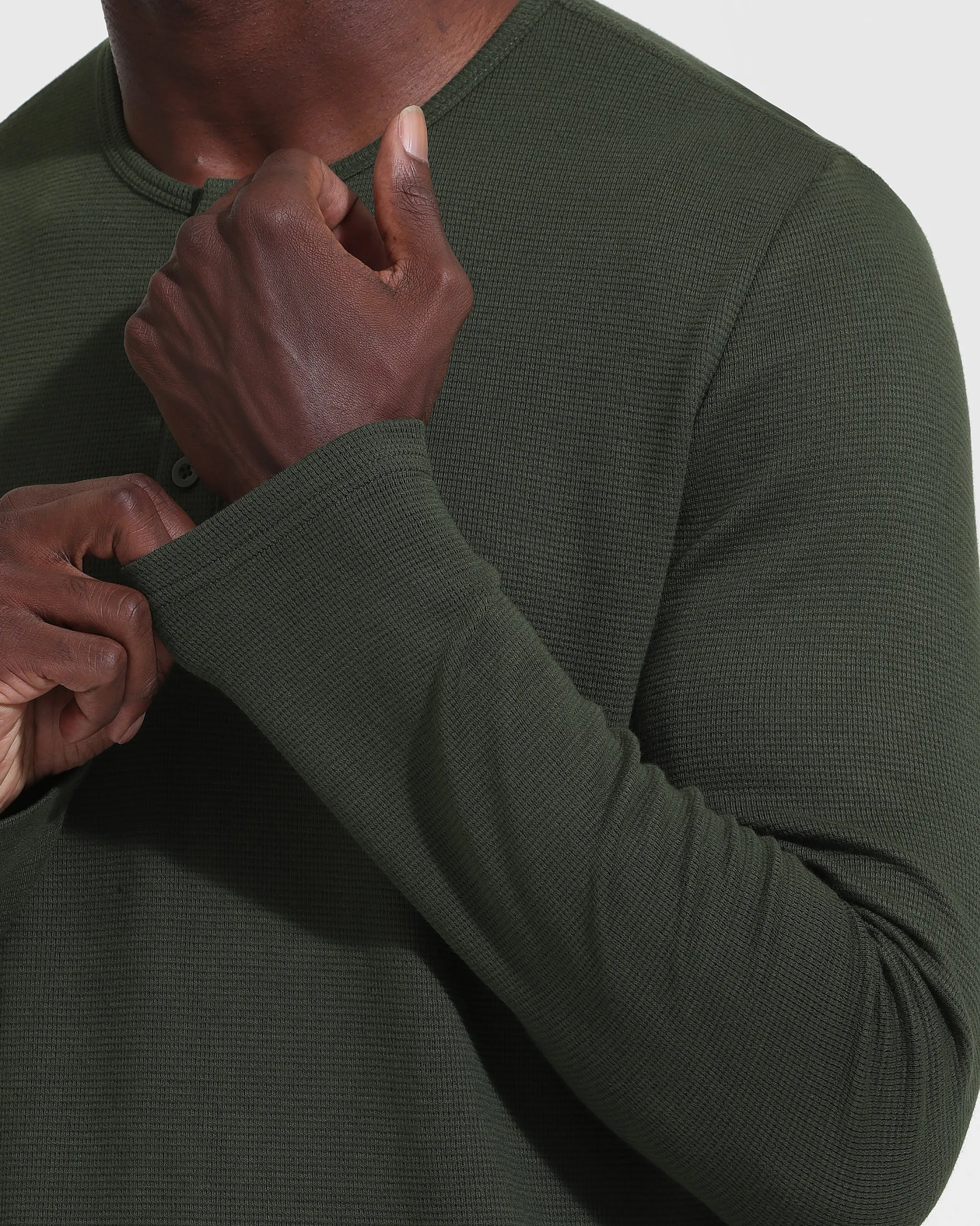 Dark Olive Waffle Long Sleeve Henley sold by True Classic product image thumbnail 5