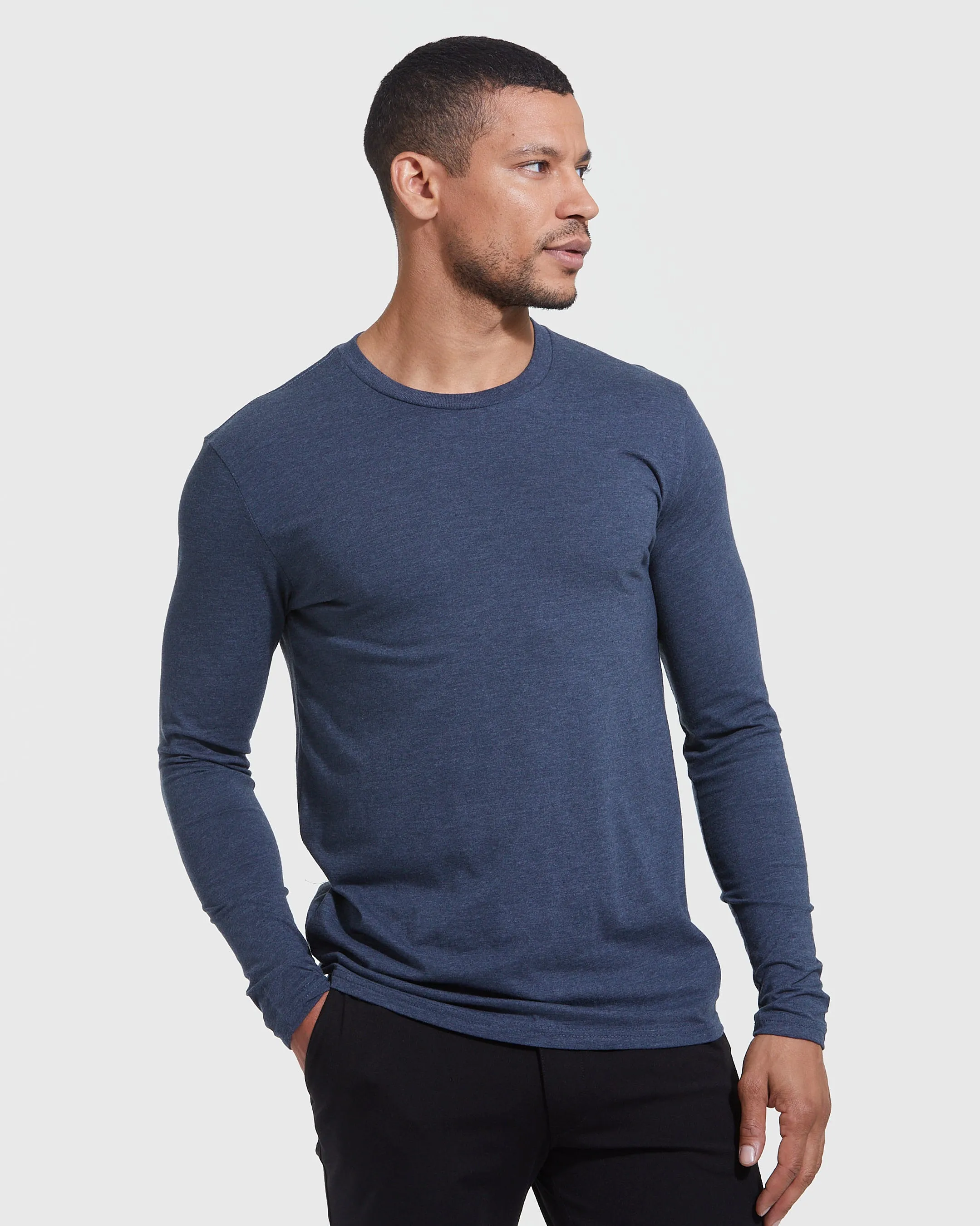 Heather Navy Classic Long Sleeve Crew Neck sold by True Classic