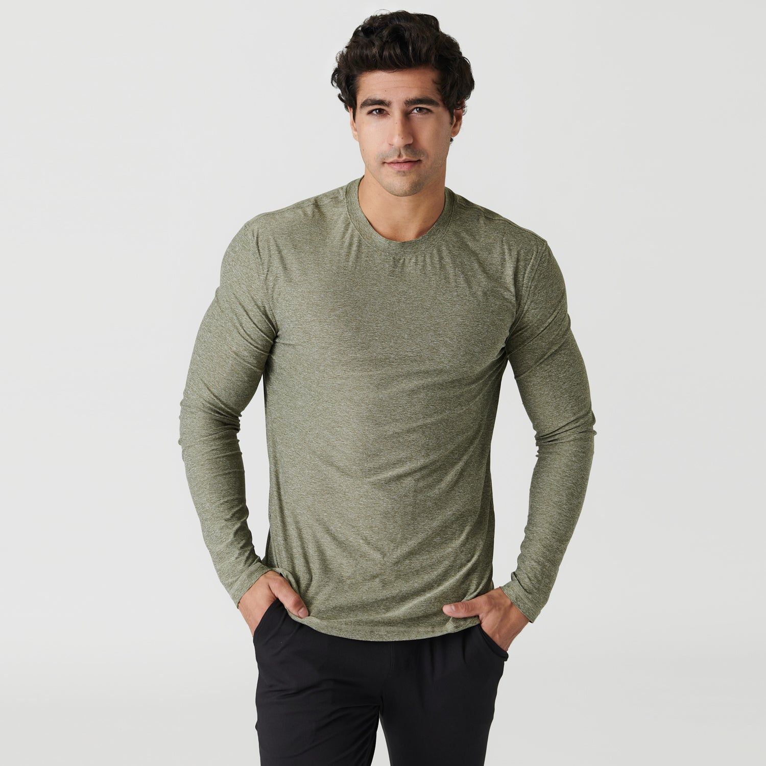 Heather Military Green Active Long Sleeve Crew Neck sold by True Classic