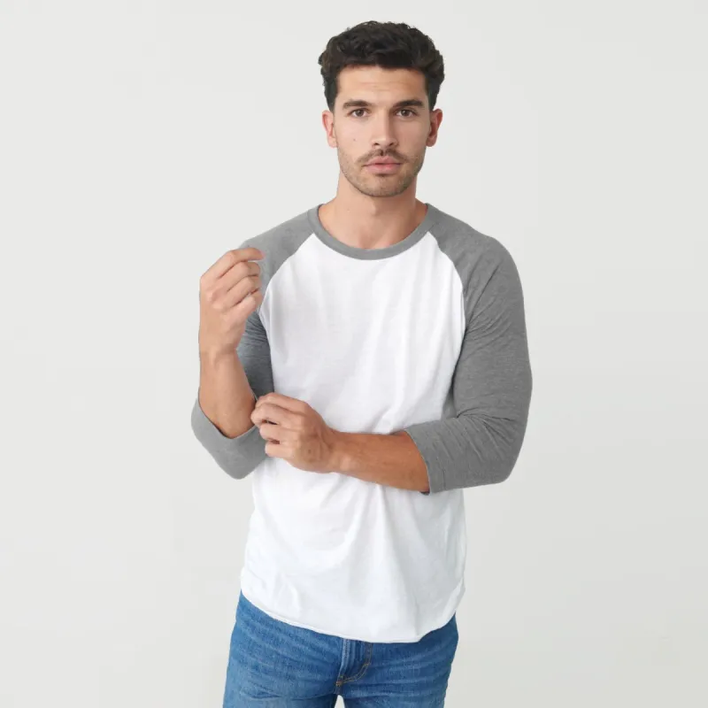 White/Heather Gray Baseball Raglan sold by True Classic