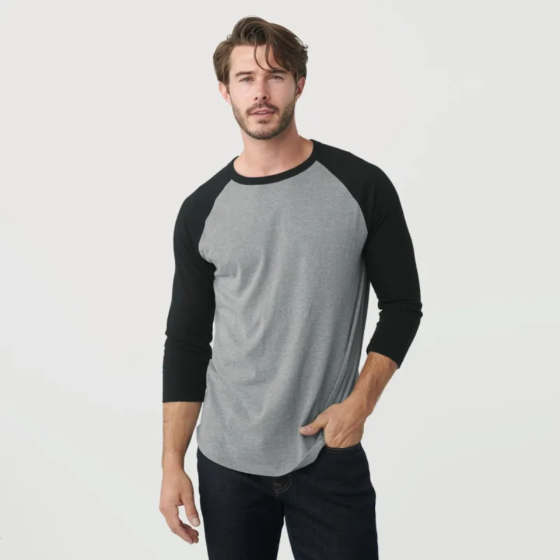 Heather Gray/Black Baseball Raglan made by True Classic