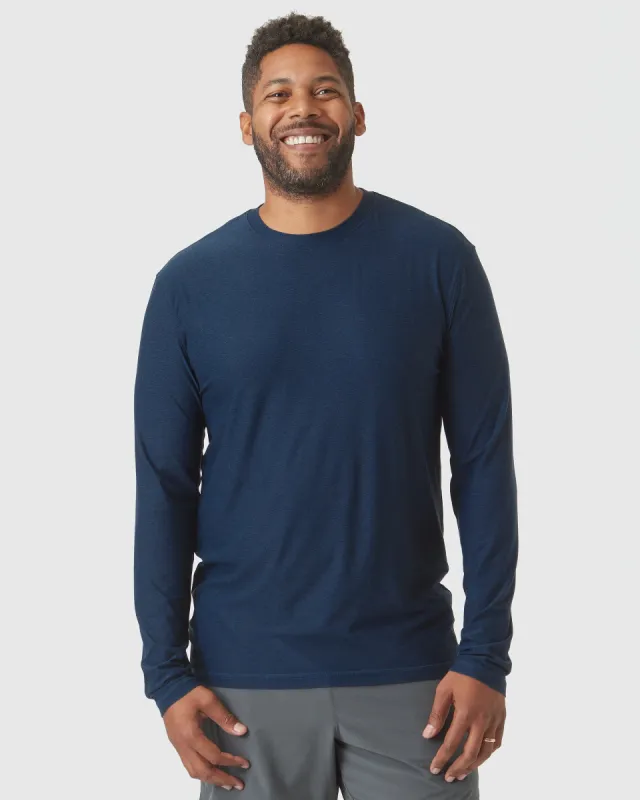 Deep Sea Blue Heather Active Long Sleeve Crew T-Shirt sold by True Classic