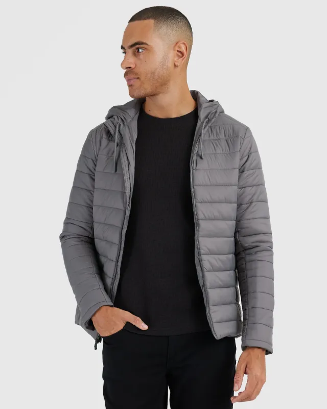 Gunmetal Hooded Puffer Jacket sold by True Classic