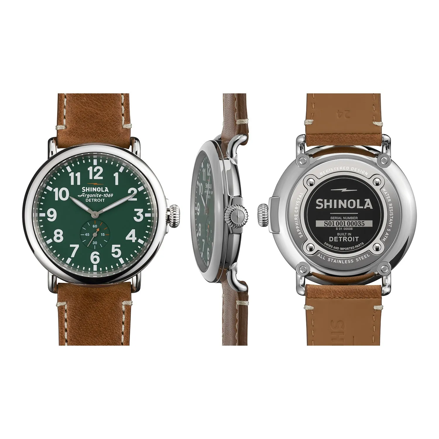The Runwell 47mm - Tan Leather Strap + Green Dial Watch - Men's|-|Montre The Runwell 47mm - Bracelet en cuir Tan + Cadran Green - Homme sold by Altitude Sports product image thumbnail 4