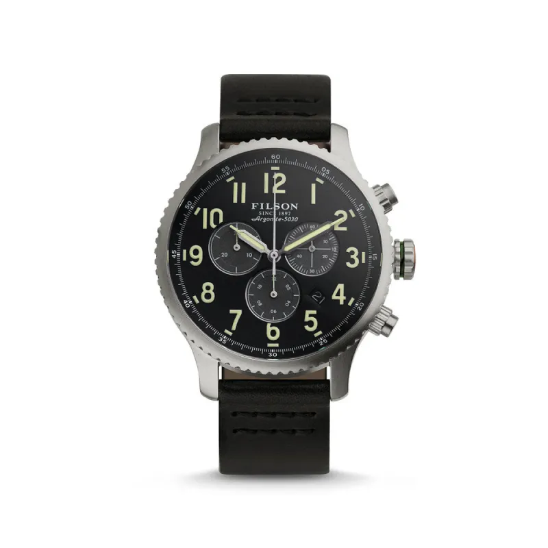The Mackinaw Field Chrono - Black Conquistador Leather Strap|-|The Mackinaw Field Chrono - Bracelet Conquistador noir en cuir sold by Altitude Sports