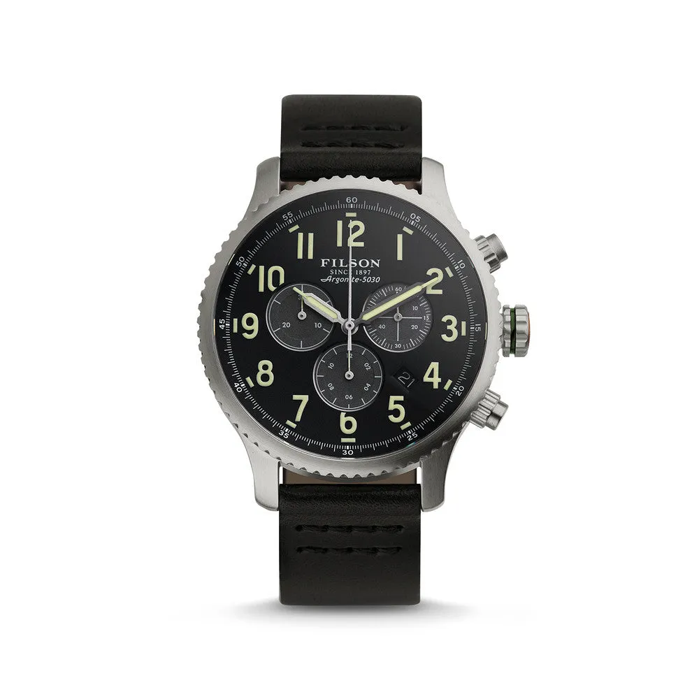 The Mackinaw Field Chrono - Black Conquistador Leather Strap|-|The Mackinaw Field Chrono - Bracelet Conquistador noir en cuir sold by Altitude Sports