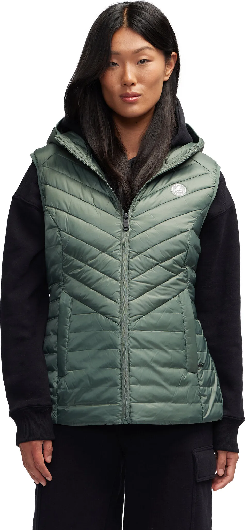 Collette Chevron Quilted Lightweight Puffer Vest with Fixed Hood - Women's|-|Veste matelassé léger à chevrons avec capuchon fixe Collette - Femme sold by Altitude Sports