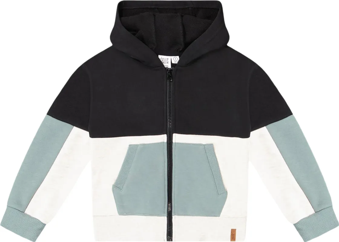 French Terry Color Block Full Zip Hoodie Cardigan - Little Boy
|-|Cardigan à capuchon zippé intégral en éponge française à couleurs contrastantes - Petit garçon made by deux par deux
