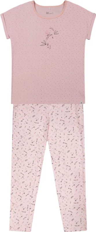 Flowers Printed Organic Cotton Two-Piece Pajama Set - Girl|-|Ensemble de pyjama deux-pièces imprimé à petites fleurs en coton biologique - Fille made by deux par deux