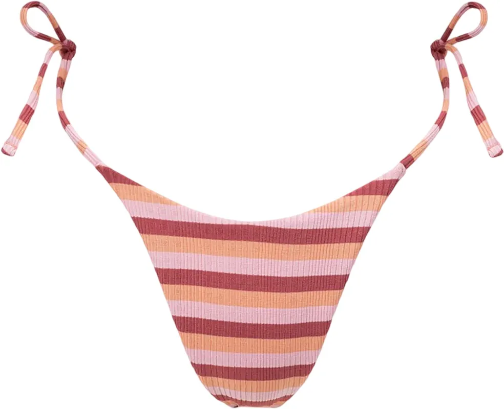 Ibiza Stripe Rib Tie-Side High-Cut Bikini Bottom - Women's|-|Bas de bikini échancré à nouer en maille côtelée à rayures Ibiza - Femme sold by Altitude Sports