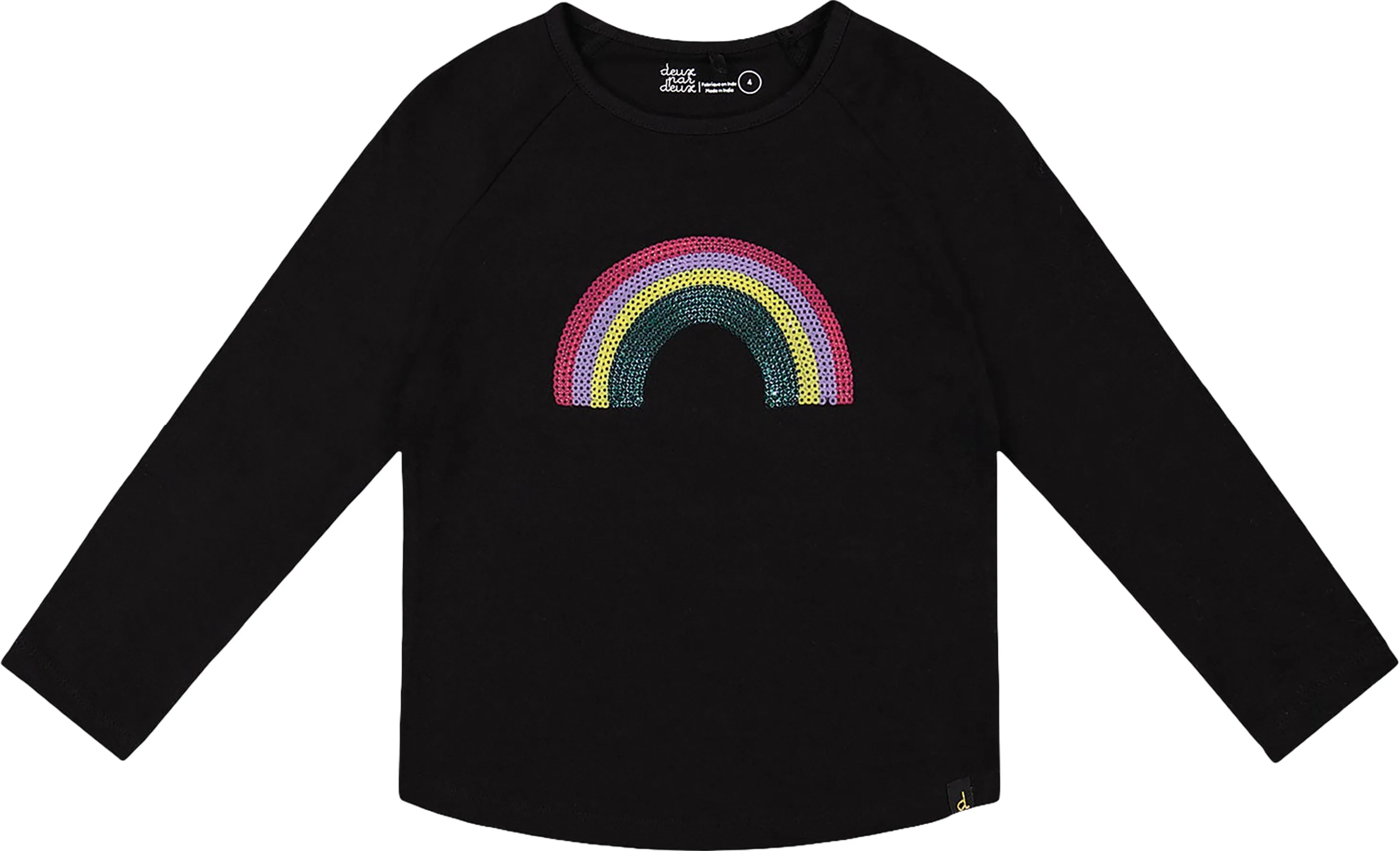 Black With Sequin Rainbow Organic Cotton Long Sleeve T-Shirt - Big Girl|-|T-shirt à manches longues en coton biologique Noir et Sequin Rainbow - Grande fille sold by Altitude Sports