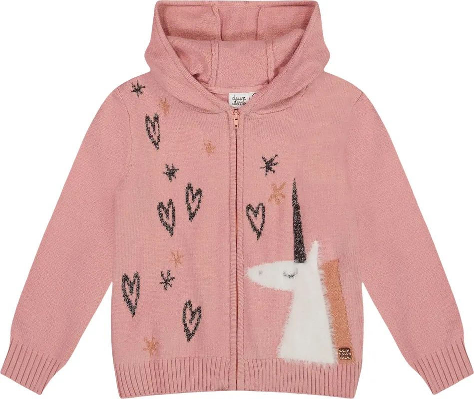 Hooded Knit Cardigan with Unicorn Intarsia - Little Girl|-|Cardigan à capuchon en tricot avec intarsia de licorne - Petite fille sold by Altitude Sports