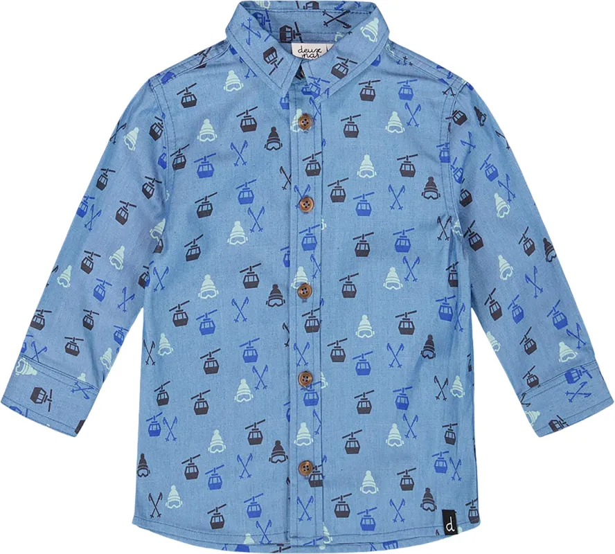 Printed Long Sleeve Button Front Chambray Shirt - Little Boy|-|Chemise à manches longues en chambray imprimé - Petit garçon made by deux par deux