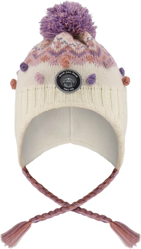 Off-White-Lilac Lined Peruvian Knit Pompom Hat - Little Girl|-|Tuque péruvien en tricot doublé avec pompom Blanc cassé-Lilac - Petite fille sold by Altitude Sports