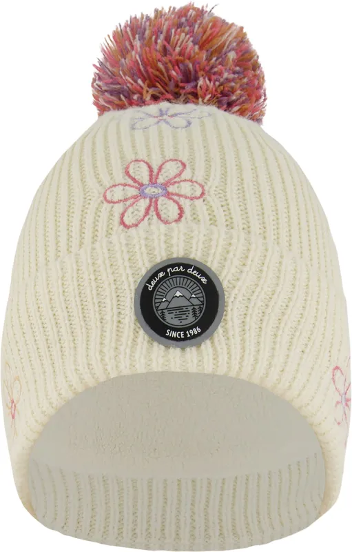 Off-White-Pink Lined Knit Pompom Hat - Little Girl|-|Tuque en tricot doublé à pompon Blanc cassé-Rose - Petite fille sold by Altitude Sports