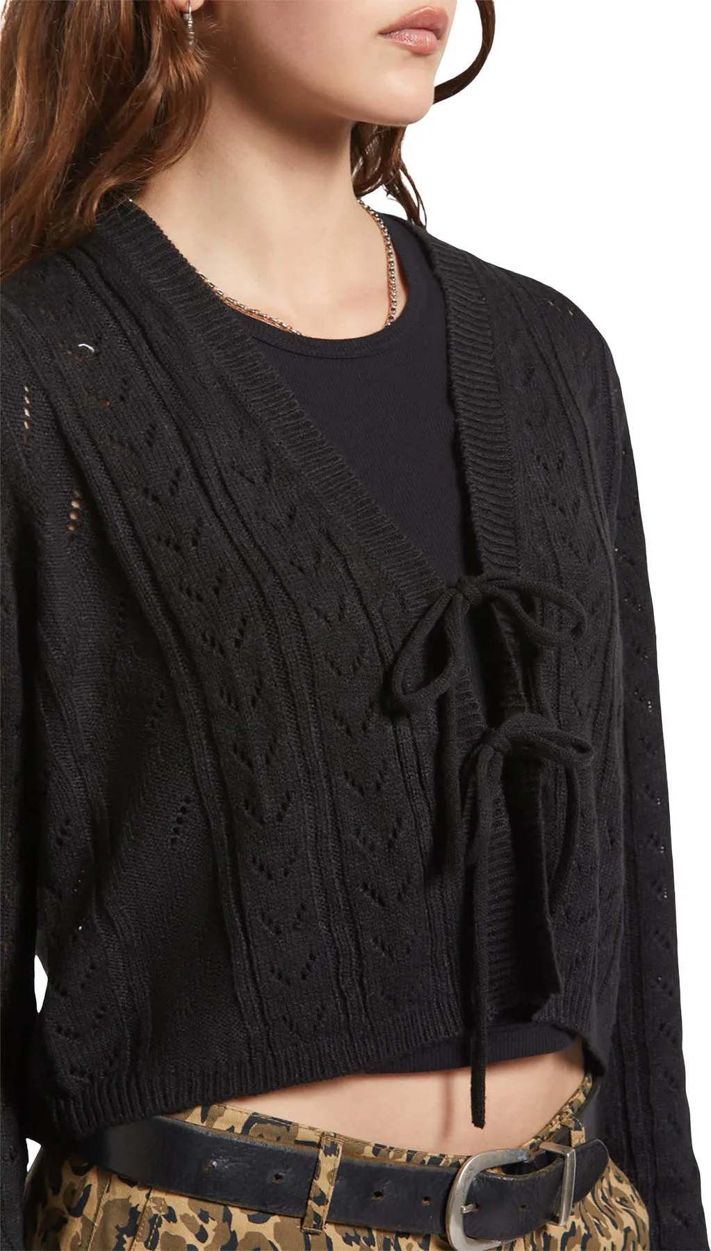 Cropped Pointelle Tie Cardigan - Women's|-|Cardigan court à nouer avec motif ajouré - Femme sold by Altitude Sports product image thumbnail 3