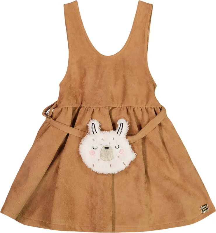 Stretch Suede Effect Jumper with Llama Bag - Little Girl|-|Robe salopette en effet suède extensible avec sacoche lama - Petite fille sold by Altitude Sports