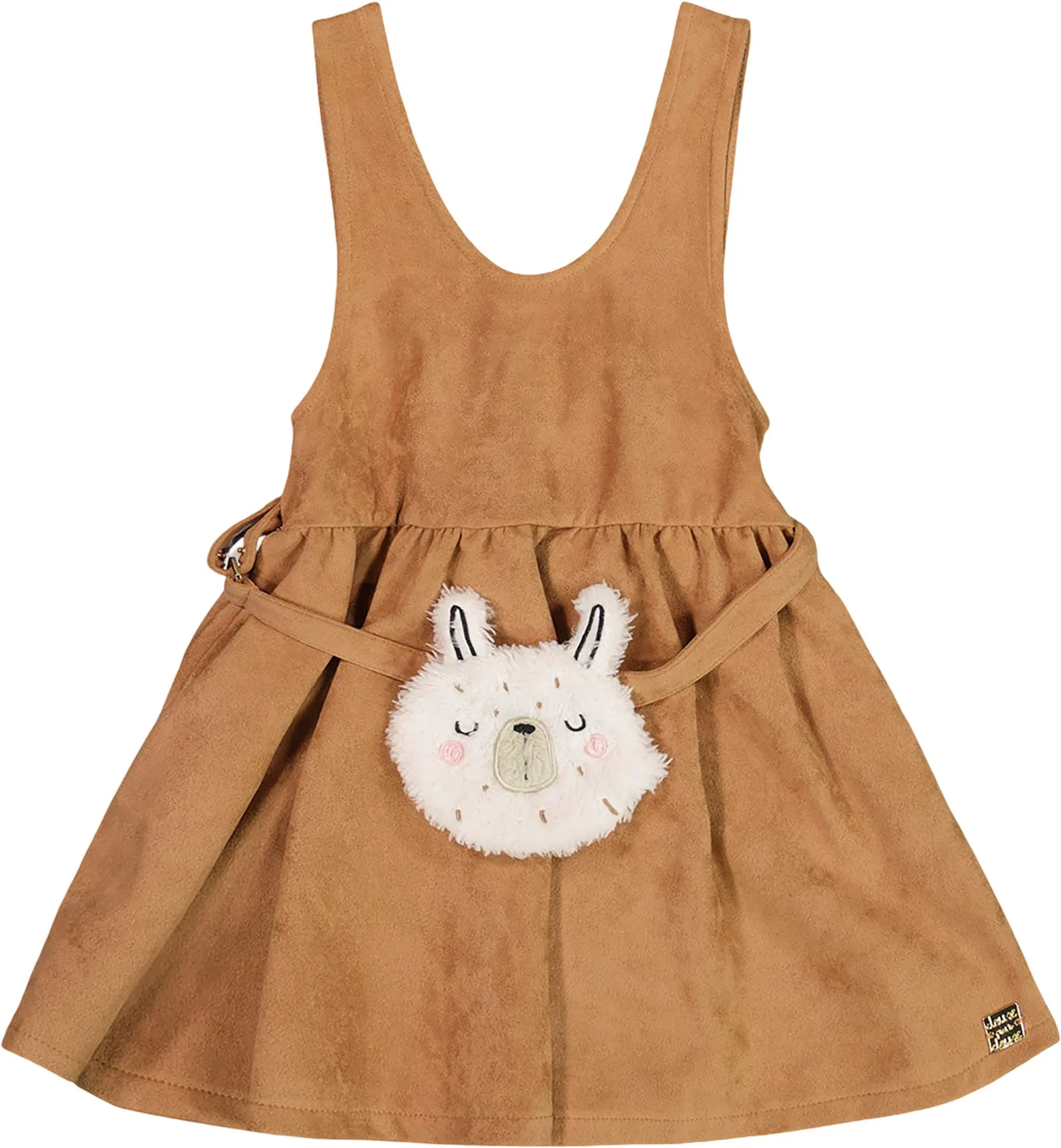 Stretch Suede Effect Jumper with Llama Bag - Little Girl|-|Robe salopette en effet suède extensible avec sacoche lama - Petite fille sold by Altitude Sports
