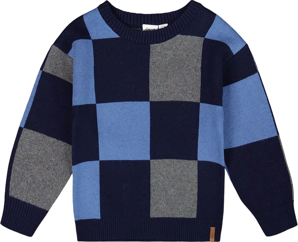 Blue Checkered Knit Sweater - Little Boy|-|Chandail en tricot Bleu - Petit garçon sold by Altitude Sports