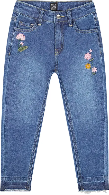 Jeans with Frayed Hems and Floral Embroideries - Little Girl|-|Jean en avec ourlets effilochés et broderies florales - Petite fille sold by Altitude Sports