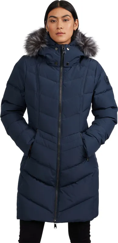 January Down Chevron Puffer Jacket with Detachable Hood and Faux Fur Trim - Women's|-|Manteau matelassé en chevron avec capuchon détachable et bordure en fourrure January - Femme sold by Altitude Sports