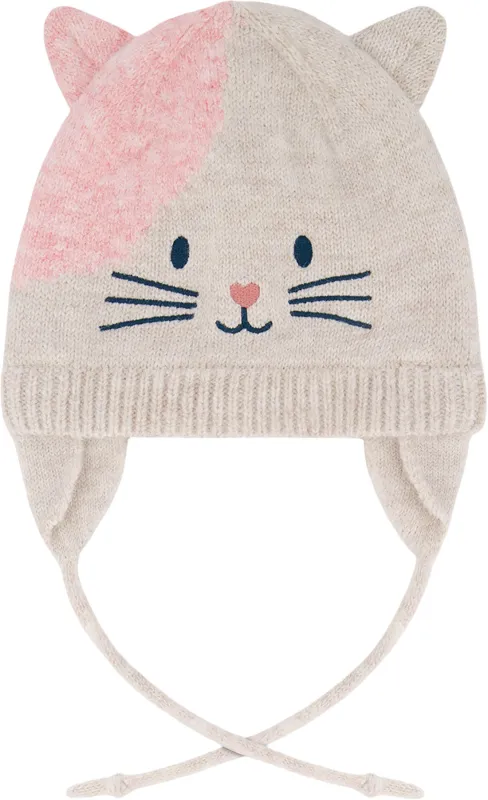 Off-White-Pink Lined Knit Hat with Ears - Little Girl|-|Tuque en tricot doublé avec oreilles - Petite fille made by deux par deux