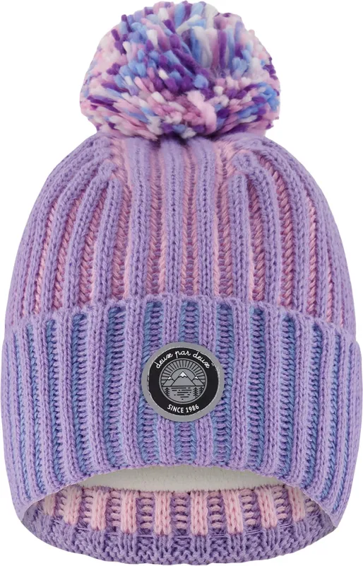 Blue-Purple-Pink Lined Knit Pompom Hat - Little Girl|-|Tuque en tricot doublé à pompon Bleu-Mauve-Rose - Petite fille sold by Altitude Sports