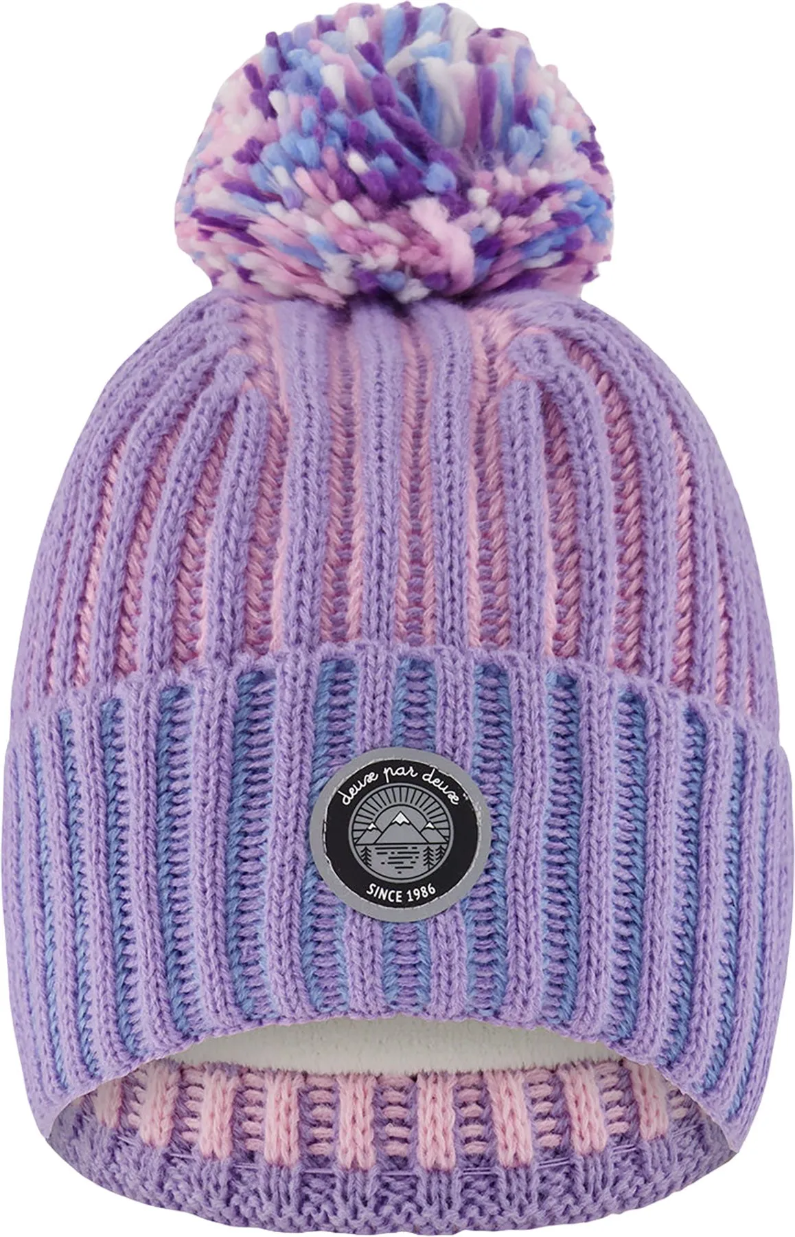 Blue-Purple-Pink Lined Knit Pompom Hat - Little Girl|-|Tuque en tricot doublé à pompon Bleu-Mauve-Rose - Petite fille sold by Altitude Sports