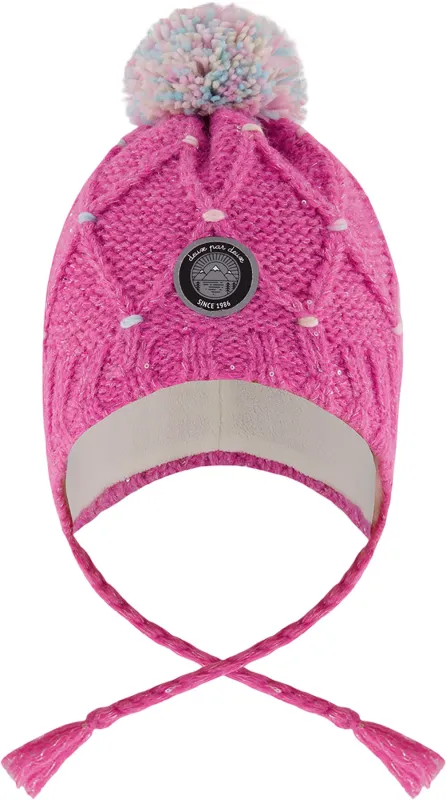 Pink-Multicolor Lined Peruvian Knit Hat with Pompom - Little Girl|-|Tuque péruvien doublé en tricot avec pompon Rose-Multicolore - Petite fille sold by Altitude Sports