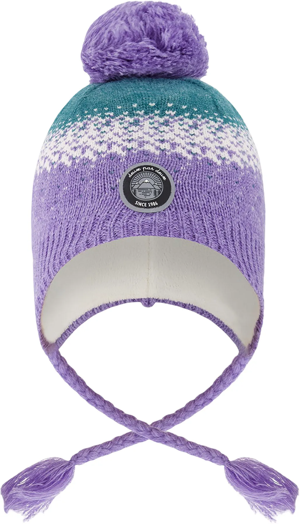 Lilac And Green Lined Peruvian Knit Hat with Pompom - Little Girl|-|Tuque péruvien en tricot doublé avec pompon Lilac et Vert - Petite fille sold by Altitude Sports