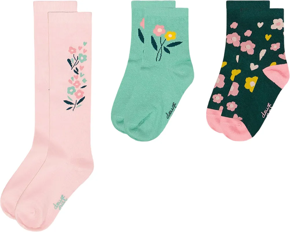 Pink And Green 3-Pack Knit Socks - Little Girl|-|Chaussettes en tricot paquet de 3 - Petite fille sold by Altitude Sports