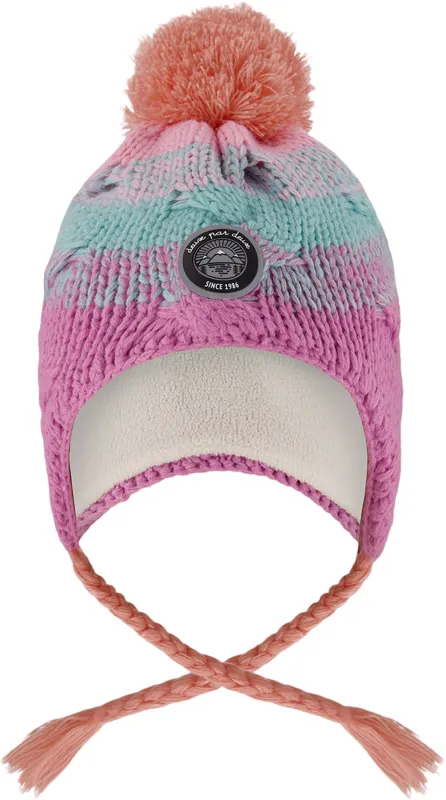 Pink-Orange-Turquoise Lined Peruvian Knit Pompom Hat - Little Girl|-|Tuque péruvien en tricot doublé avec pompon Rose-Orange-Turquoise - Petite fille sold by Altitude Sports