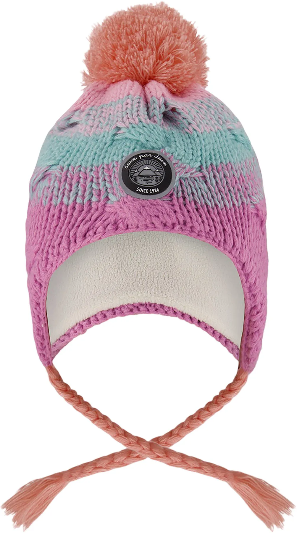 Pink-Orange-Turquoise Lined Peruvian Knit Pompom Hat - Little Girl|-|Tuque péruvien en tricot doublé avec pompon Rose-Orange-Turquoise - Petite fille sold by Altitude Sports
