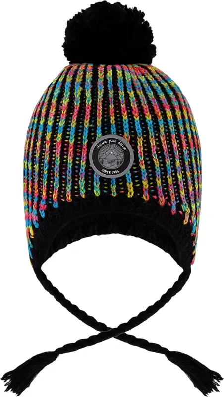 Black-Multicolor Lined Peruvian Knit Pompom Hat - Little Girl|-|Tuque péruvien en tricot doublé avec pompon Noir-Multicolore - Petite fille sold by Altitude Sports
