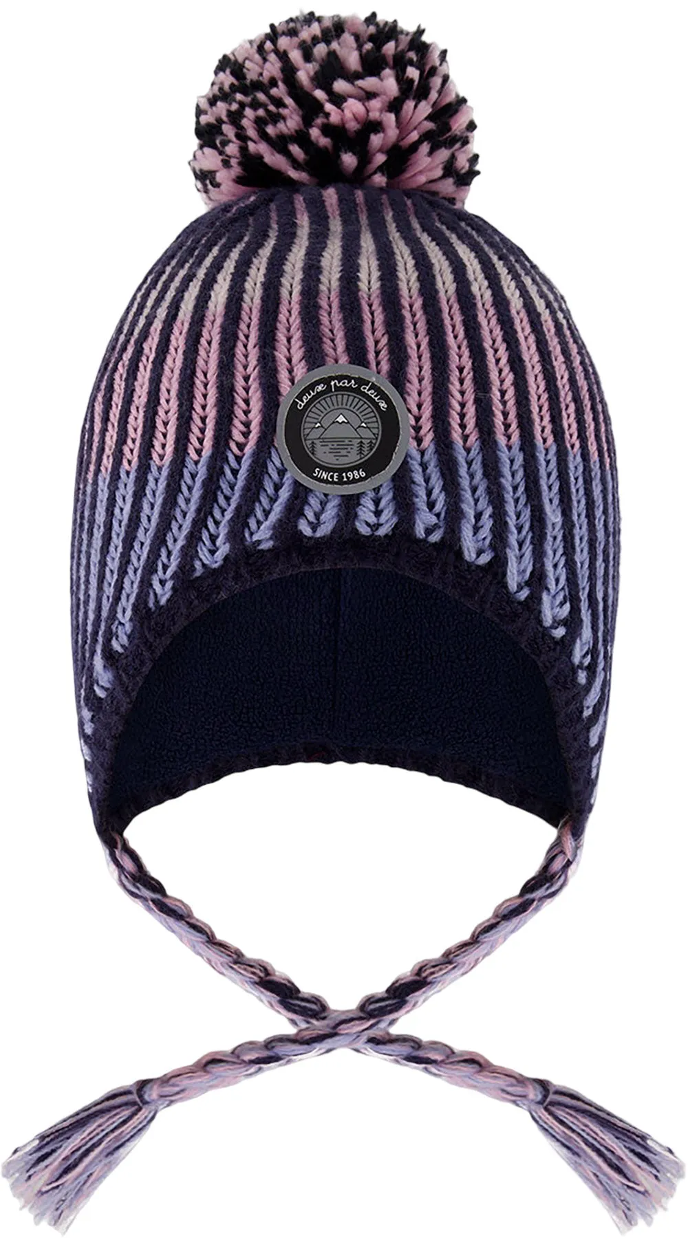 Black-Purple Lined Peruvian Knit Pompom Hat - Little Girl|-|Tuque péruvien en tricot doublé à pompom Noir-Mauve - Petite fille sold by Altitude Sports