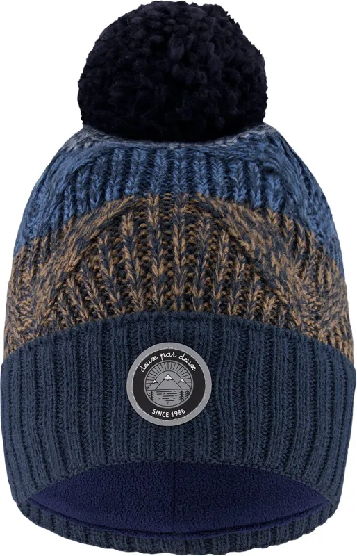 Taupe-Navy Lined Knit Pompom Hat - Little Boy|-|Tuque en tricot doublé à pompon Taupe-Bleu Marin - Petit garçon sold by Altitude Sports