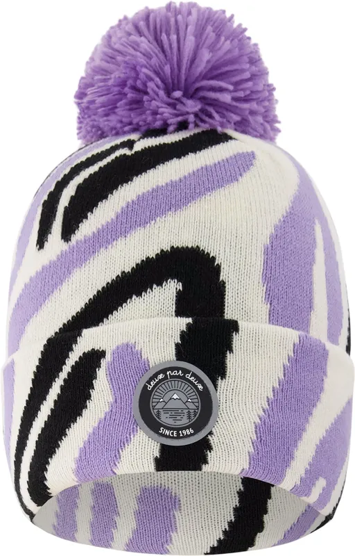 Black-White-Lilac Lined Knit Pompom Hat - Little Girl|-|Tuque en tricot doublé à pompon Noir-Blanc-Lilac - Petite fille sold by Altitude Sports